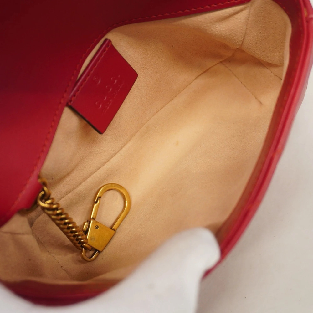 GUCCI Authentic Red Leather GG Marmont Shoulder Bag - Picture 4 of 8